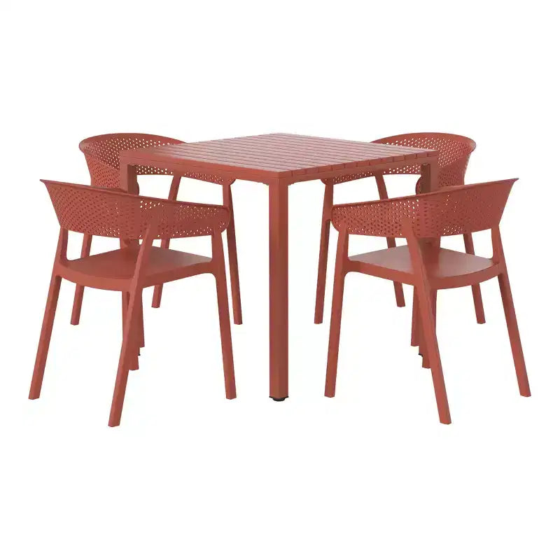 WestinTrends Playa 5-Piece Outdoor Metal Frame Square Dining Table Patio Set with Stackable Patio Dining Chairs