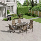 Mondawe 7 Pieces Cast Aluminum Outdoor Patio Dining Set with 2 Swivel Chair and 4 Armchairs and 1 Oval Table