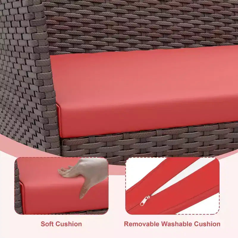 4 Piece Patio Furniture Set, Outdoor Deck Rattan Chair Wicker Combo Furniture, All Weather Dialogue Rattan Sofa with Upholstery and Glass Table