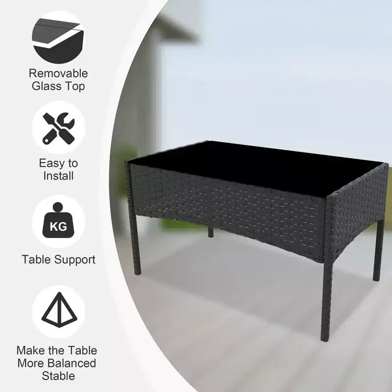 4 Piece Patio Furniture Set, Outdoor Deck Rattan Chair Wicker Combo Furniture, All Weather Dialogue Rattan Sofa with Upholstery and Glass Table