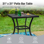 Captiva Designs 3pc Outdoor Patio Metal Bar Height Table & Bar Swivel Chair with Cushion and Armrest