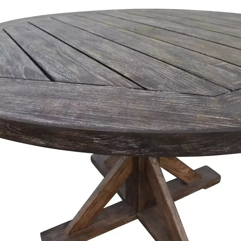 Courtyard Casual Bermuda FSC Teak 5 pc 48 Flag Leg FSC Teak Dining Set Includes one 48 Round Dining Table and four Dining Chairs