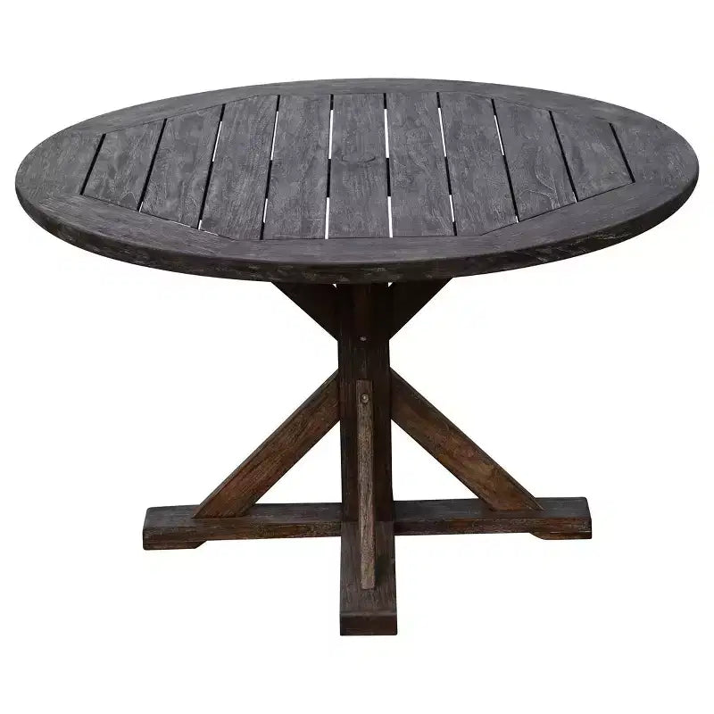 Courtyard Casual Bermuda FSC Teak 5 pc 48 Flag Leg FSC Teak Dining Set Includes one 48 Round Dining Table and four Dining Chairs