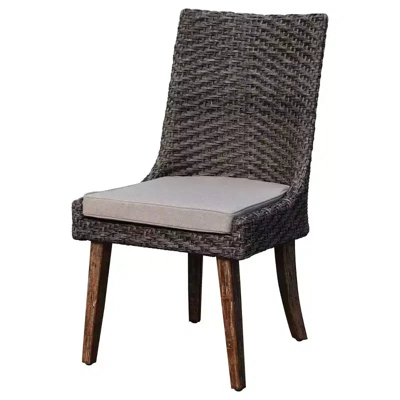 Courtyard Casual Bermuda FSC Teak 5 pc 48 Flag Leg FSC Teak Dining Set Includes one 48 Round Dining Table and four Dining Chairs