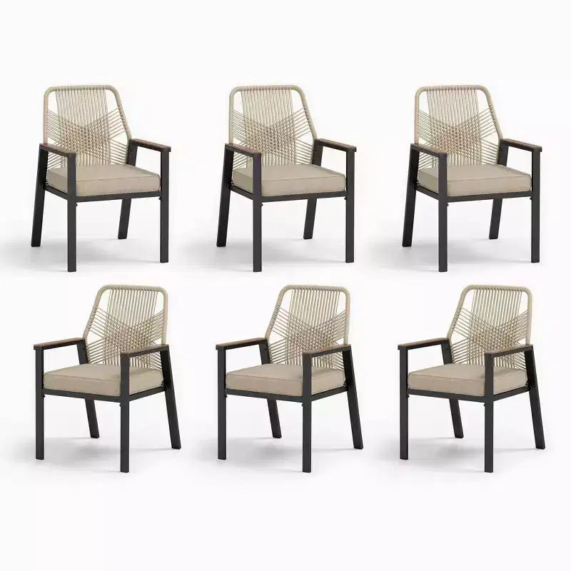 Captiva Designs Ensemble Repas d'Extérieur 7 Pièces - Table Rectangulaire en Acier à Lattes et Chaises Fixes en Rotin Beige