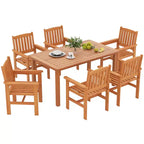 Costway 7 PCS Patio Wood Dining Table Set with 2 Umbrella Hole Outside Furniture Set