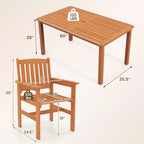 Costway 7 PCS Patio Wood Dining Table Set with 2 Umbrella Hole Outside Furniture Set