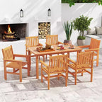 Costway 7 PCS Patio Wood Dining Table Set with 2 Umbrella Hole Outside Furniture Set