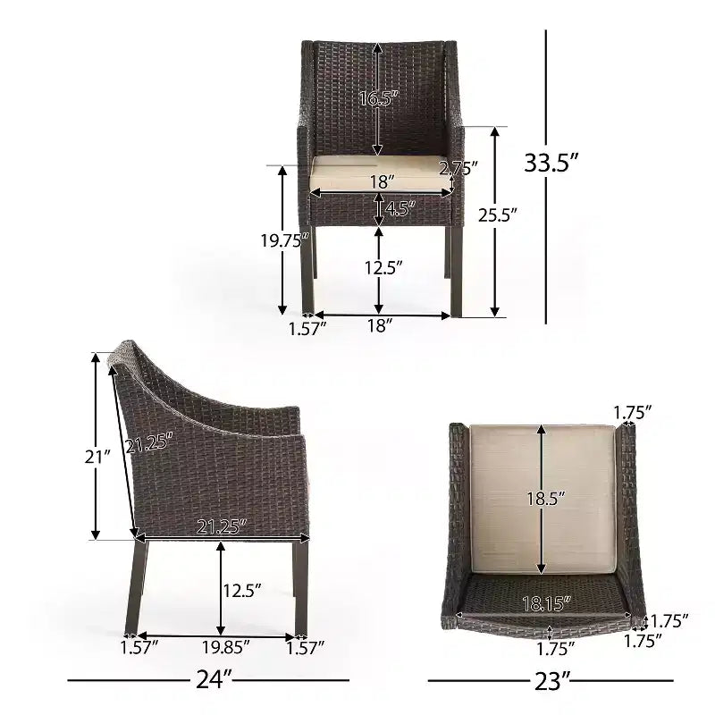 Christopher Knight Home Torrence Ensemble de salle à manger d'extérieur 5 pièces en bois d'acacia et osier avec coussin