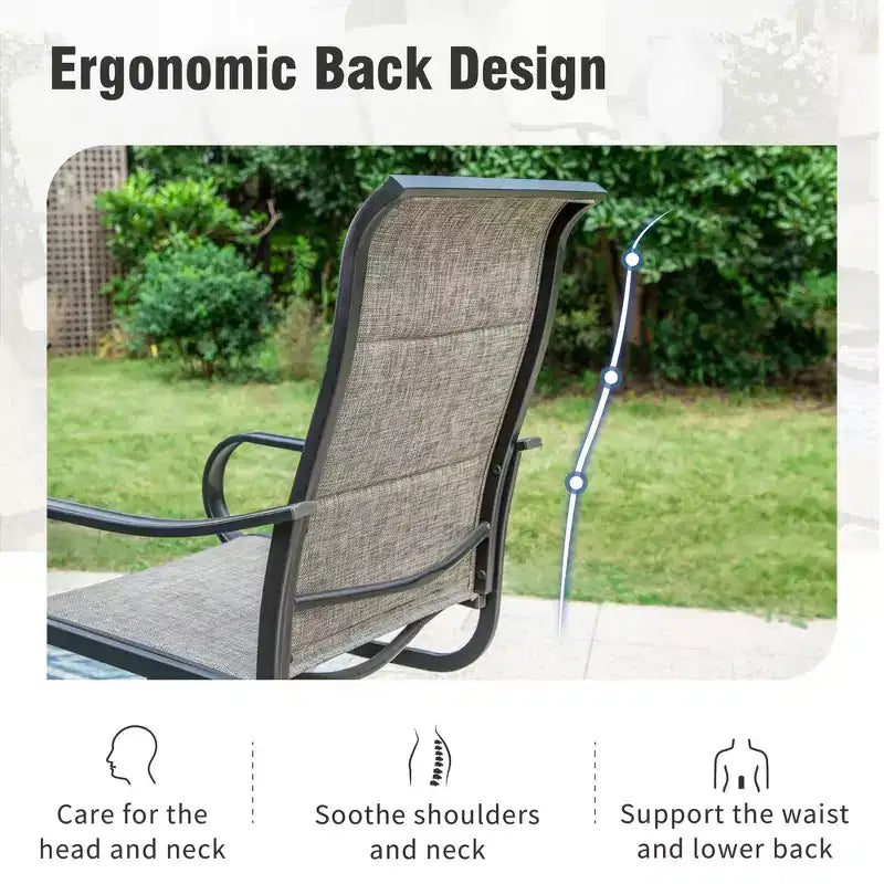 Captiva Designs 3pc Patio Square Bistro Table & Grayish Brown Textilene Sling Swivel Chairs