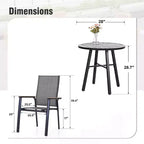 Captiva Designs 3pc Outdoor Patio Dining Steel Table & Gray Wood-look Arm Textilene Sling Chairs