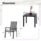 Captiva Designs 3pc Outdoor Patio Dining Steel Table & Gray Wood-look Arm Textilene Sling Chairs