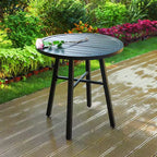 Captiva Designs 3pc Outdoor Patio Dining Steel Table & Gray Wood-look Arm Textilene Sling Chairs