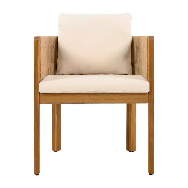 Christopher Knight Home Corin Rustic 7 Piece Outdoor Acacia Wood Woven Rope Dining Set with Slatted Table and Cushions