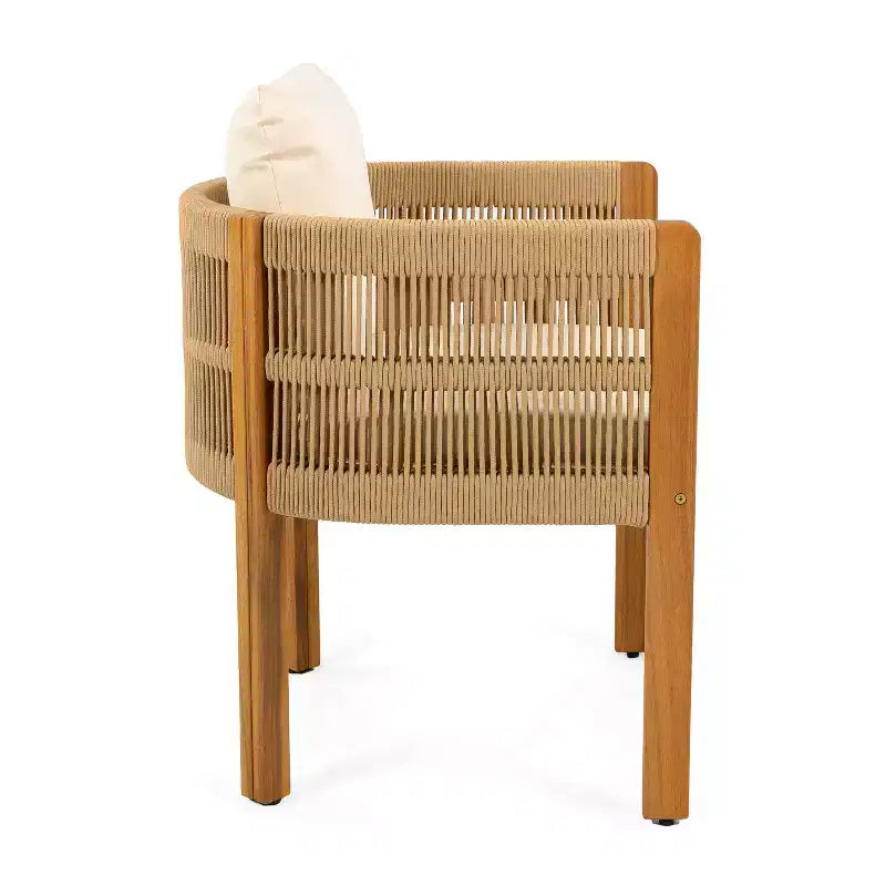 Christopher Knight Home Corin Rustic 7 Piece Outdoor Acacia Wood Woven Rope Dining Set with Slatted Table and Cushions