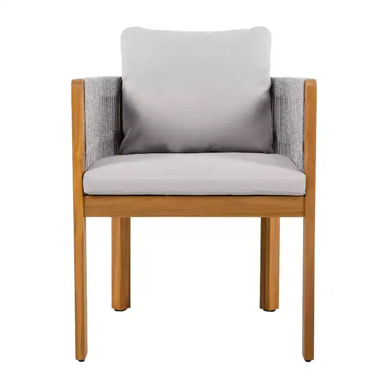 Christopher Knight Home Corin Elara, ensemble de salle à manger d'extérieur 5 pièces en bois d'acacia et corde tressée avec table à lattes et coussins