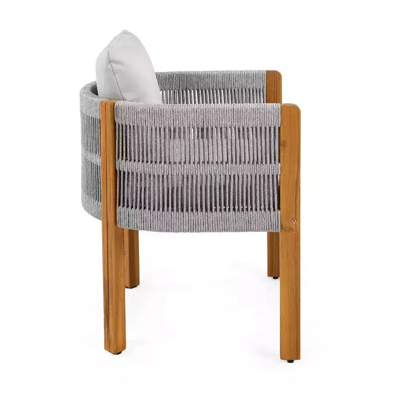 Christopher Knight Home Corin Elara, ensemble de salle à manger d'extérieur 5 pièces en bois d'acacia et corde tressée avec table à lattes et coussins