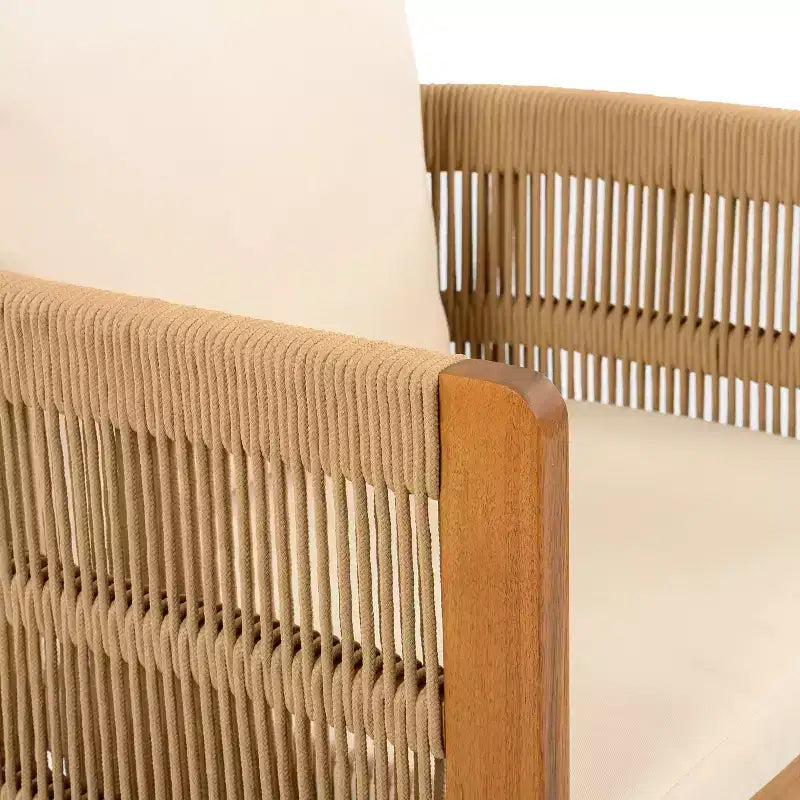 Christopher Knight Home Corin Elara, ensemble de salle à manger d'extérieur 5 pièces en bois d'acacia et corde tressée avec table à lattes et coussins