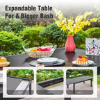 Captiva Designs 7pc Outdoor Patio Expandable Steel Dining Table & Brown Textilene Arm Chairs