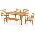 Costway 6PSCPatioDiningSet AcaciaWoodTableandBenchChairswith 1.97 Umbrella Hole