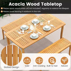 Costway 6PSCPatioDiningSet AcaciaWoodTableandBenchChairswith 1.97 Umbrella Hole