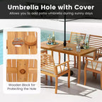 Costway 6PSCPatioDiningSet AcaciaWoodTableandBenchChairswith 1.97 Umbrella Hole