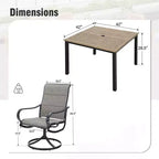 Captiva Designs Ensemble de salle à manger d'extérieur 5 pièces avec table carrée en acier et chaises pivotantes en métal avec toile textile