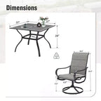 Captiva Designs Ensemble de salle à manger d'extérieur 5 pièces avec table carrée en acier et chaises pivotantes en métal avec toile textile