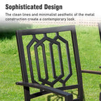 Ensemble de salle à manger 7 pièces Captiva Designs avec table en acier à lattes et trou de parasol et chaises élégantes en métal à dossier.