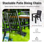 Ensemble de salle à manger 7 pièces Captiva Designs avec table en acier à lattes et trou de parasol et chaises élégantes en métal à dossier.