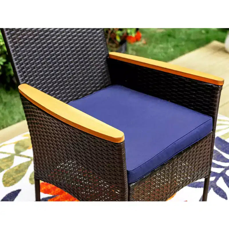 Captiva Designs 7Pc Patio Dining Oil Finished Tabletop Acacia Wood Table & Rattan Chairs