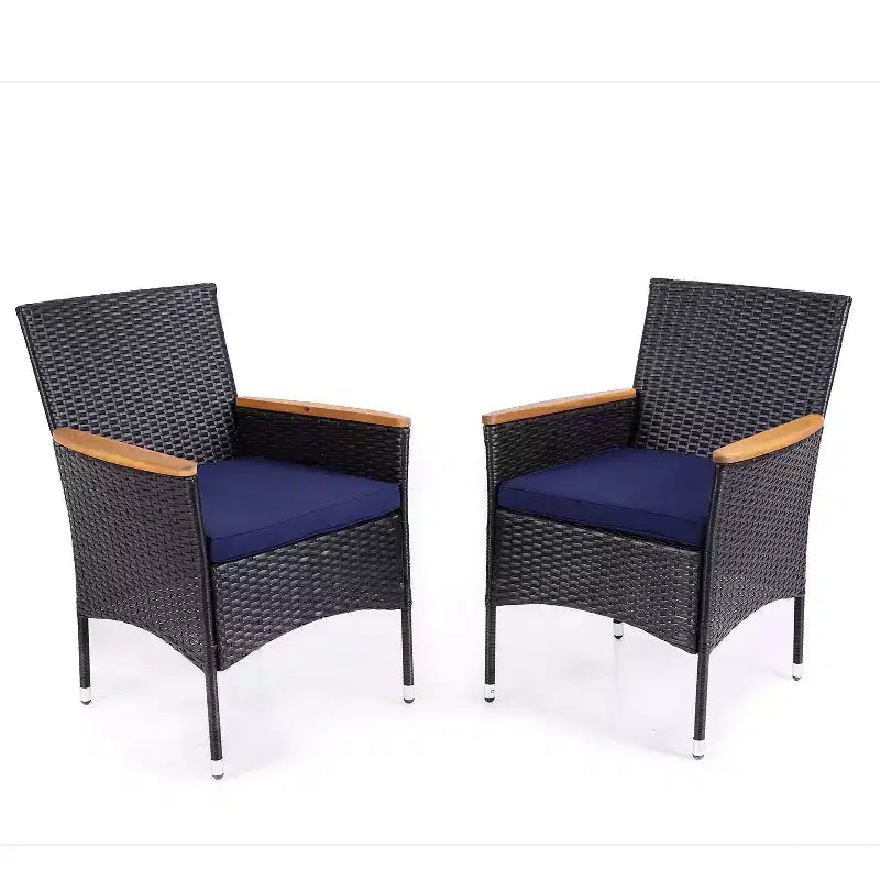 Captiva Designs 7Pc Patio Dining Oil Finished Tabletop Acacia Wood Table & Rattan Chairs