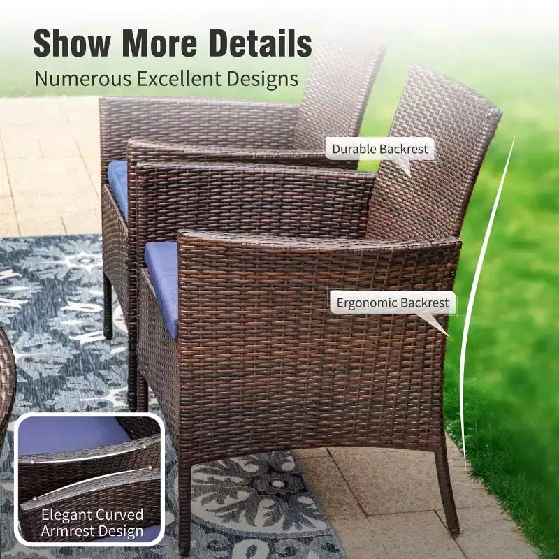 Captiva Designs 7pc Outdoor Patio Expandable Steel Dining Table & Crescent Arm Rattan Chairs