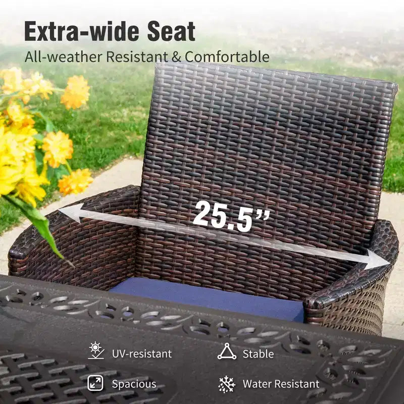 Captiva Designs 9pc Outdoor Patio Expandable Steel Dining Table & & Crescent Arm Rattan Chairs
