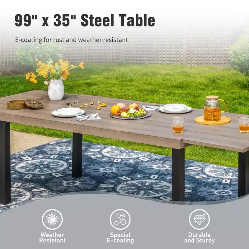 Captiva Designs 9pc Outdoor Patio Expandable Steel Dining Table & & Crescent Arm Rattan Chairs