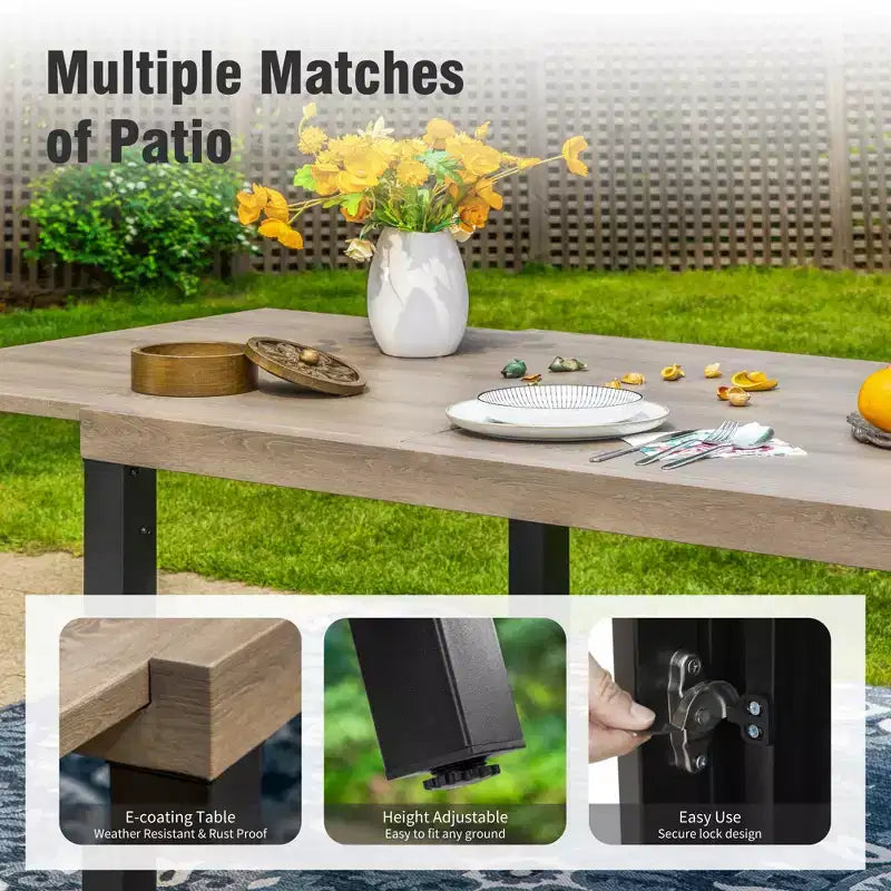 Captiva Designs 9pc Outdoor Patio Expandable Steel Dining Table & & Crescent Arm Rattan Chairs