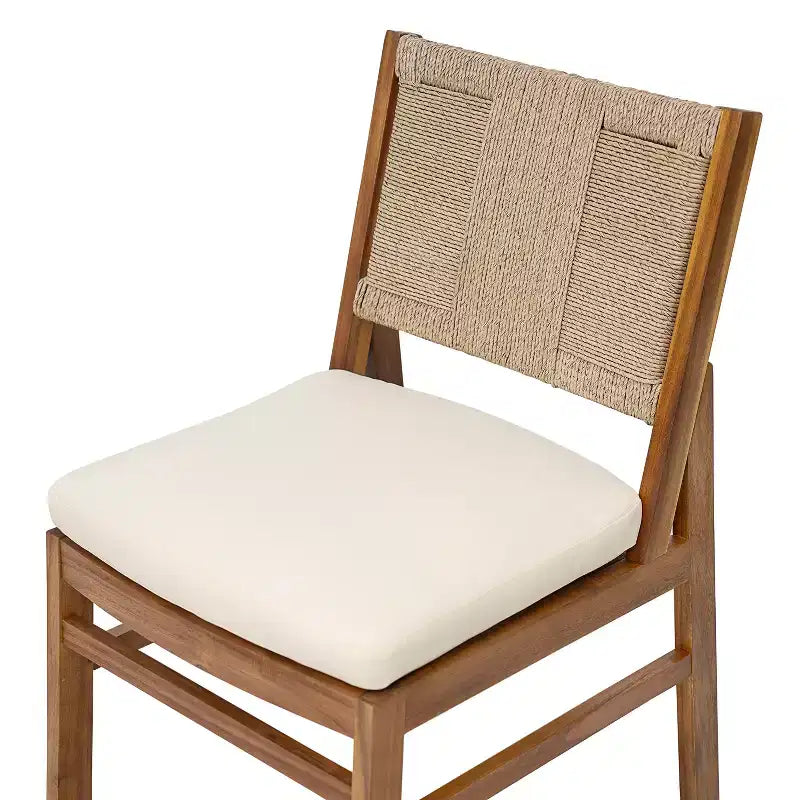 Christopher Knight Home Mabel Rustic 6 Piece Outdoor Acacia Wood Rattan Dining Set with Slatted Table and Cushions