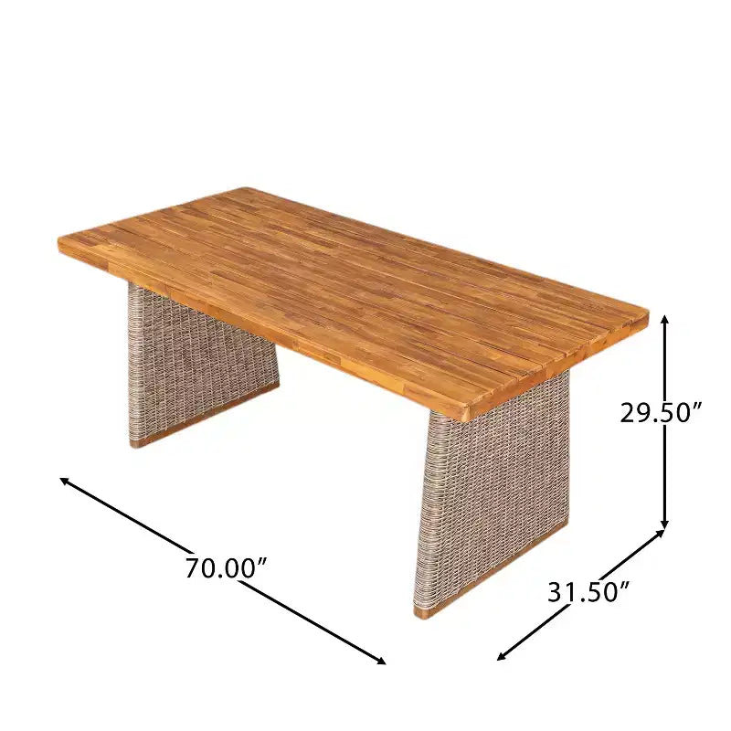 Christopher Knight Home Mabel Rustic 6 Piece Outdoor Acacia Wood Rattan Dining Set with Slatted Table and Cushions