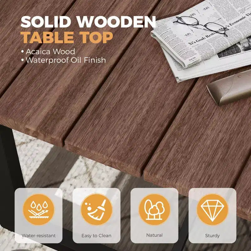 HAPPATIO 9 Piece Patio Dining Set, 8 Wicker Chairs with Aluminum Frame and Olefin Cushions, Wooden Dining Table with Umbrella Hole for Backyard Porch