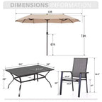 Captiva Designs 8pc Patio Dining Slat-top Steel Table & Aluminum Stackable Chairs & Market Umbrella