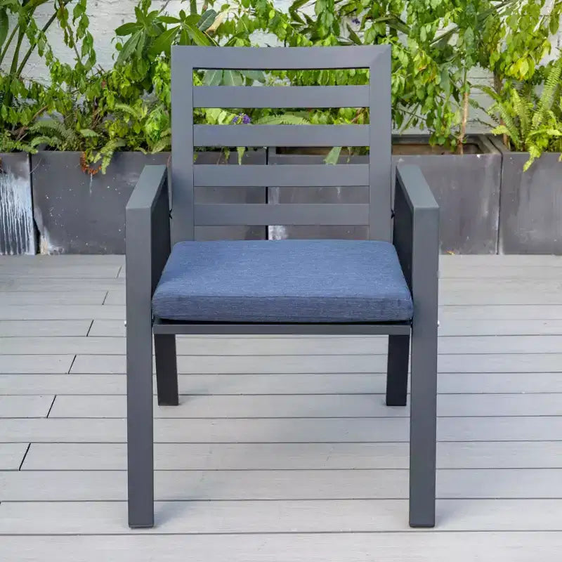 Ensemble de repas 7 pièces LesiureMod Chelsea - Table de salle à manger extérieure en aluminium avec trou pour parasol et chaises à accoudoirs avec coussin