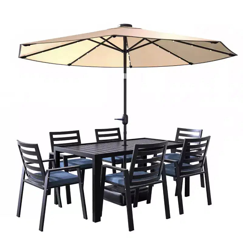 LesiureMod Chelsea 7 PCS Patio Dining Set - Outdoor Aluminum Dining Table with Umbrella Hole and Arm Chairs with Cushion