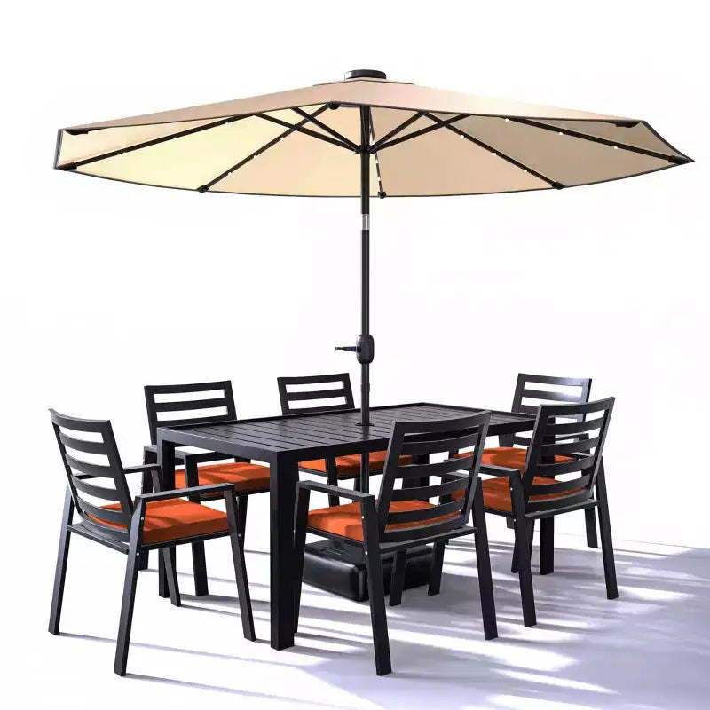LesiureMod Chelsea 7 PCS Patio Dining Set - Outdoor Aluminum Dining Table with Umbrella Hole and Arm Chairs with Cushion