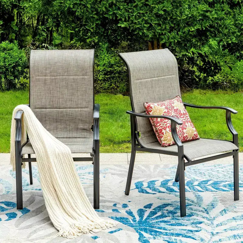 Table et chaises de salle à manger rondes d'extérieur Captiva Designs 5 pièces en acier avec plateau à lattes noires et chaises en toile tendue à structure en acier