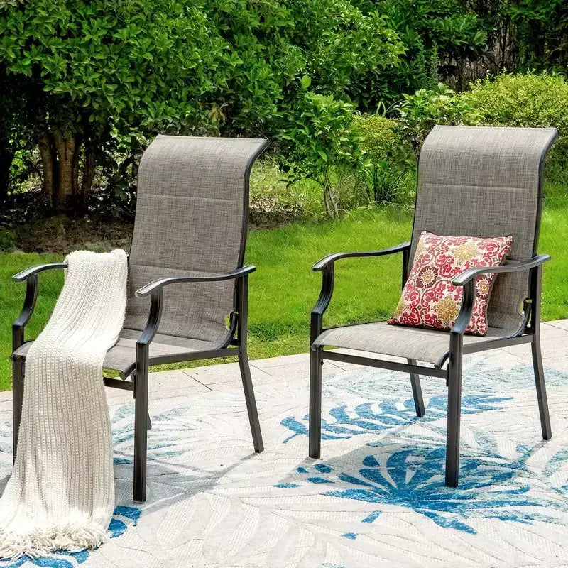 Table et chaises de salle à manger rondes d'extérieur Captiva Designs 5 pièces en acier avec plateau à lattes noires et chaises en toile tendue à structure en acier