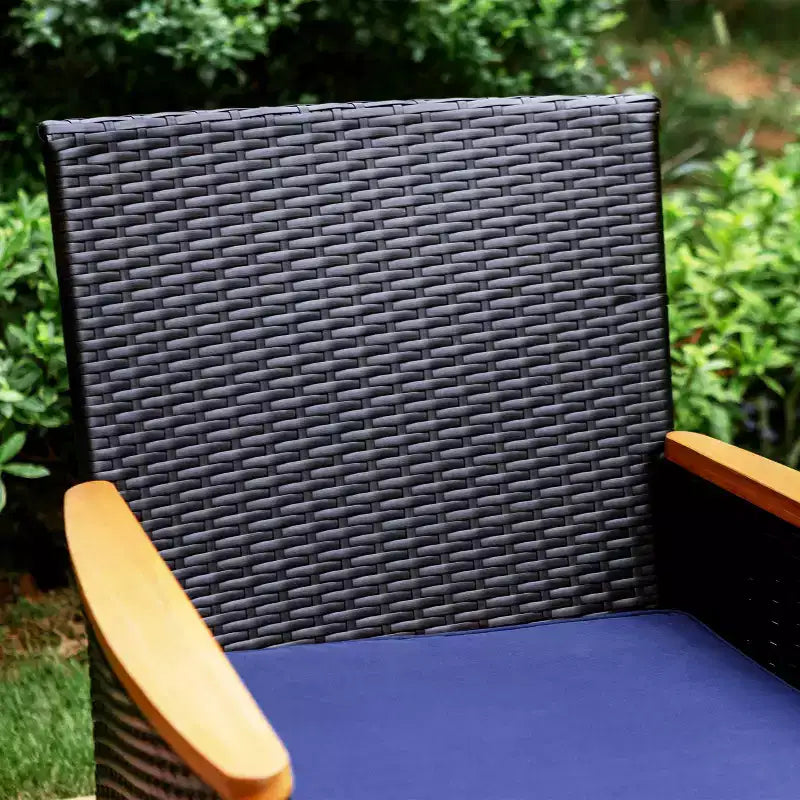 Captiva Designs 7pc Outdoor Patio Slat-top Dining Steel Table & Rattan Chairs with Removable Cushions