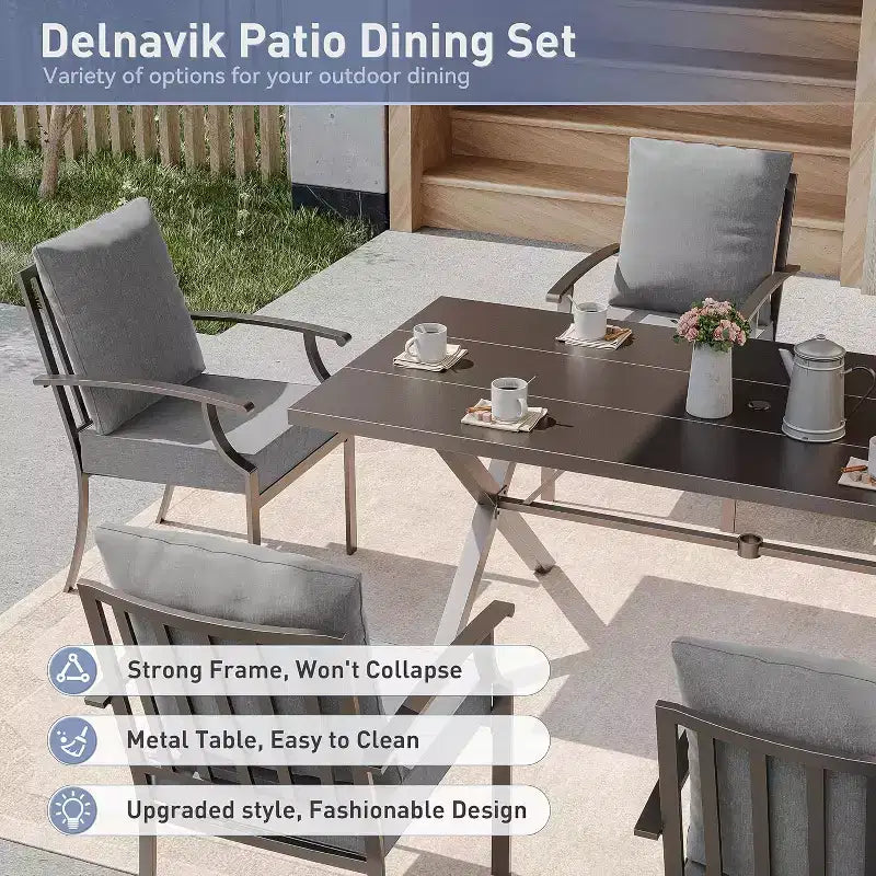 ALAULM Ensemble de Salle à Manger d'extérieur 16 pièces, Meubles de Patio en Métal avec 14 Chaises Fixes et 2 Grandes Tables avec Parasol pour Jardin
