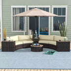 8 Piece Patio Furniture Set with 4 Rattan Sofa Chairs & 4 Tables with Storage & Umbrella Hole