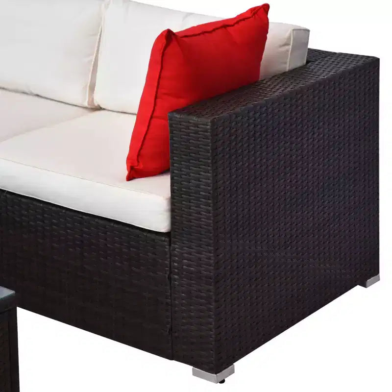 5-Piece Patio Furniture Set with Cushions, Outdoor PE Rattan Wicker Sofa Set, Sectional Furniture with Pillows, Glass Coffee Table for Garden