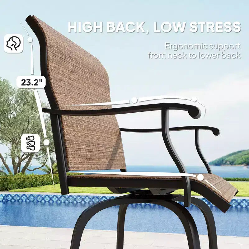 Set of 2 Outdoor Swivel Bar Stools with Armrests, Bar Height Patio Chairs with Steel Frame for Balcony, Poolside